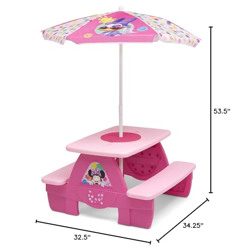 Delta Children 4 Seat Activity Picnic Table with Umbrella and Lego Compatible Tabletop, PAW Patrol