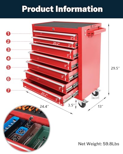 5-Drawer Rolling Tool Chest, Modular Tool Cabinet with Brake Casters & Removable Drawers, Workshop Toolbox Cart for Factory/Garage, Black