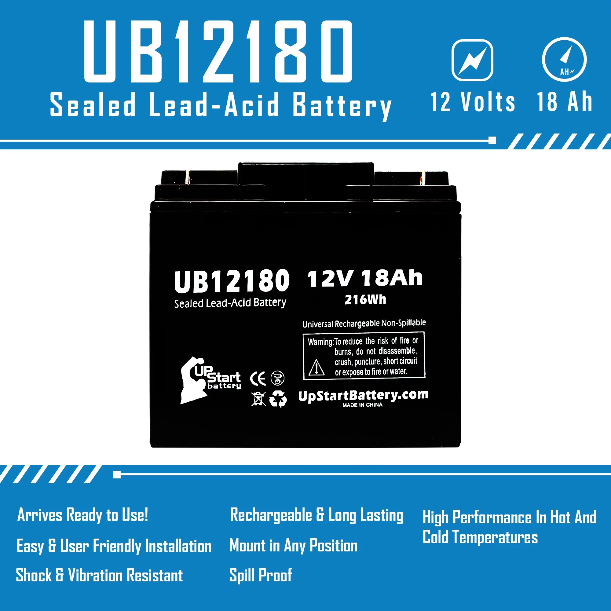2x Pack - Compatible Draeger 2C NARKOMED ANESTHESIA Battery - Replacement UB12180 Universal Sealed Lead Acid Battery (12V, 18Ah, 18000mAh, T4 Terminal, AGM, SLA)