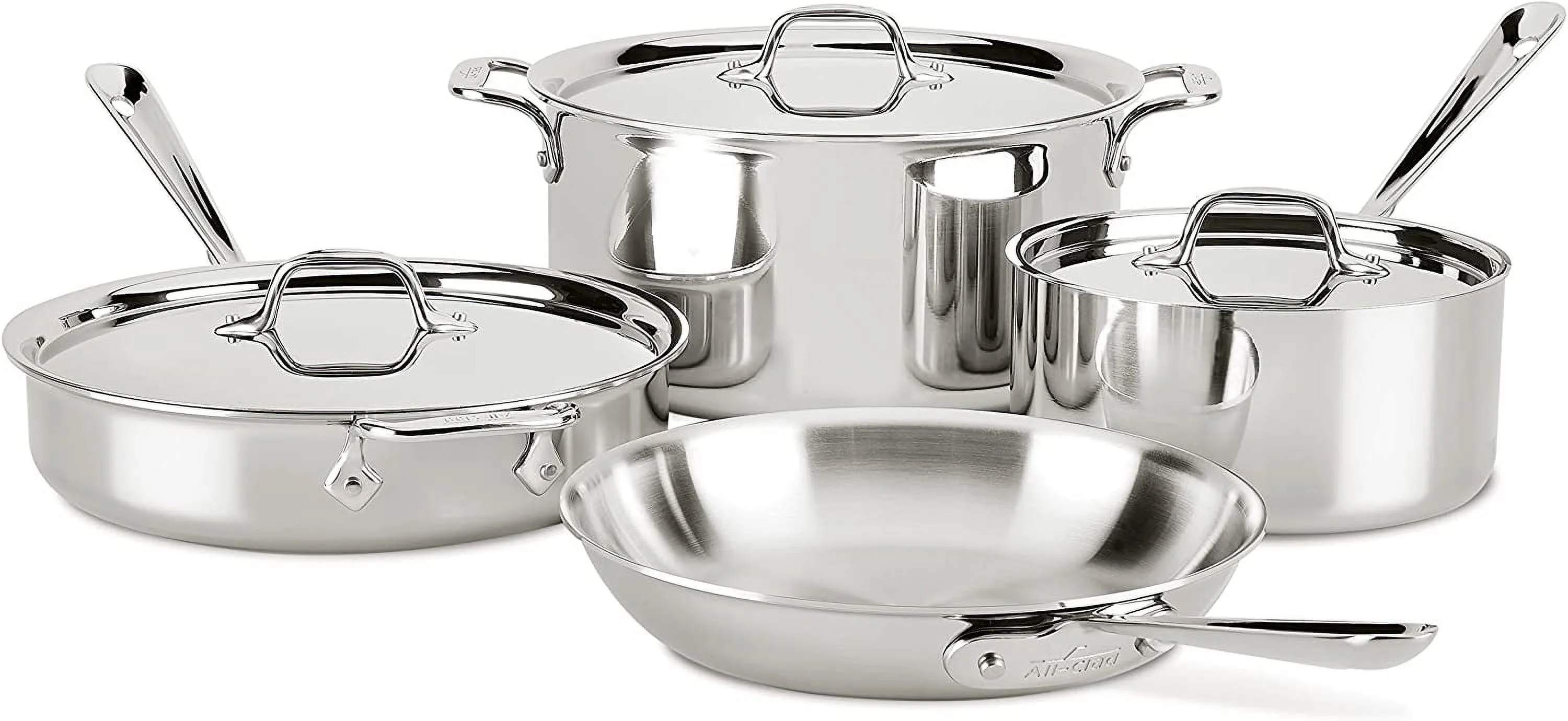 en D3 3-Ply Stainless Steel Cookware Set 7 Piece Induction Oven Broil Safe 600F Pots and Pans
