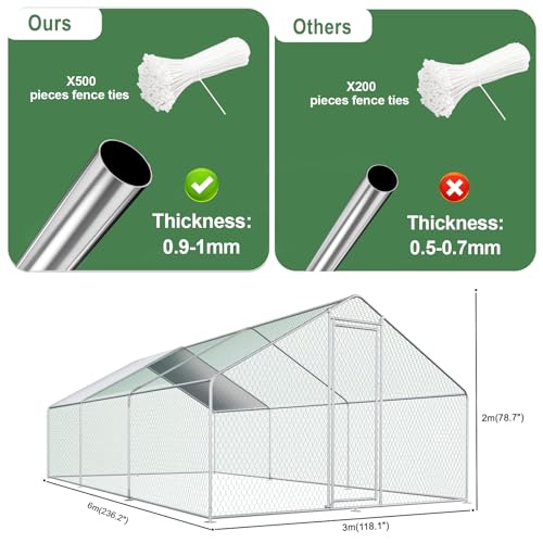 Extra Large Metal Chicken Coop Walk-in Poultry Cage Chicken Hen Run House Cage Rabbits Habitat Cage Spire Shaped Coop with Waterproof & Anti-Ultraviolet Cover for Outdoor Backyard Farm Use