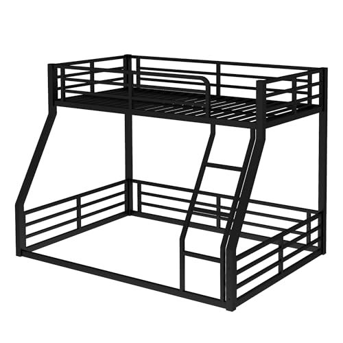 Heavy Duty Bunk Bed Frame with Ladder, Twin XL Over Twin XL Bunk Beds with Safety Guardrails, Adults Bunk Beds with Noise-Reducing Rubber Stoppers, Easy Assemble, Black