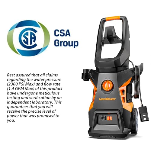 LawnMaster LT506-2000A Electric Pressure Washer 13 Amp 1.4 GPM 2300 Max PSI with Foam Bottle CSA Certified