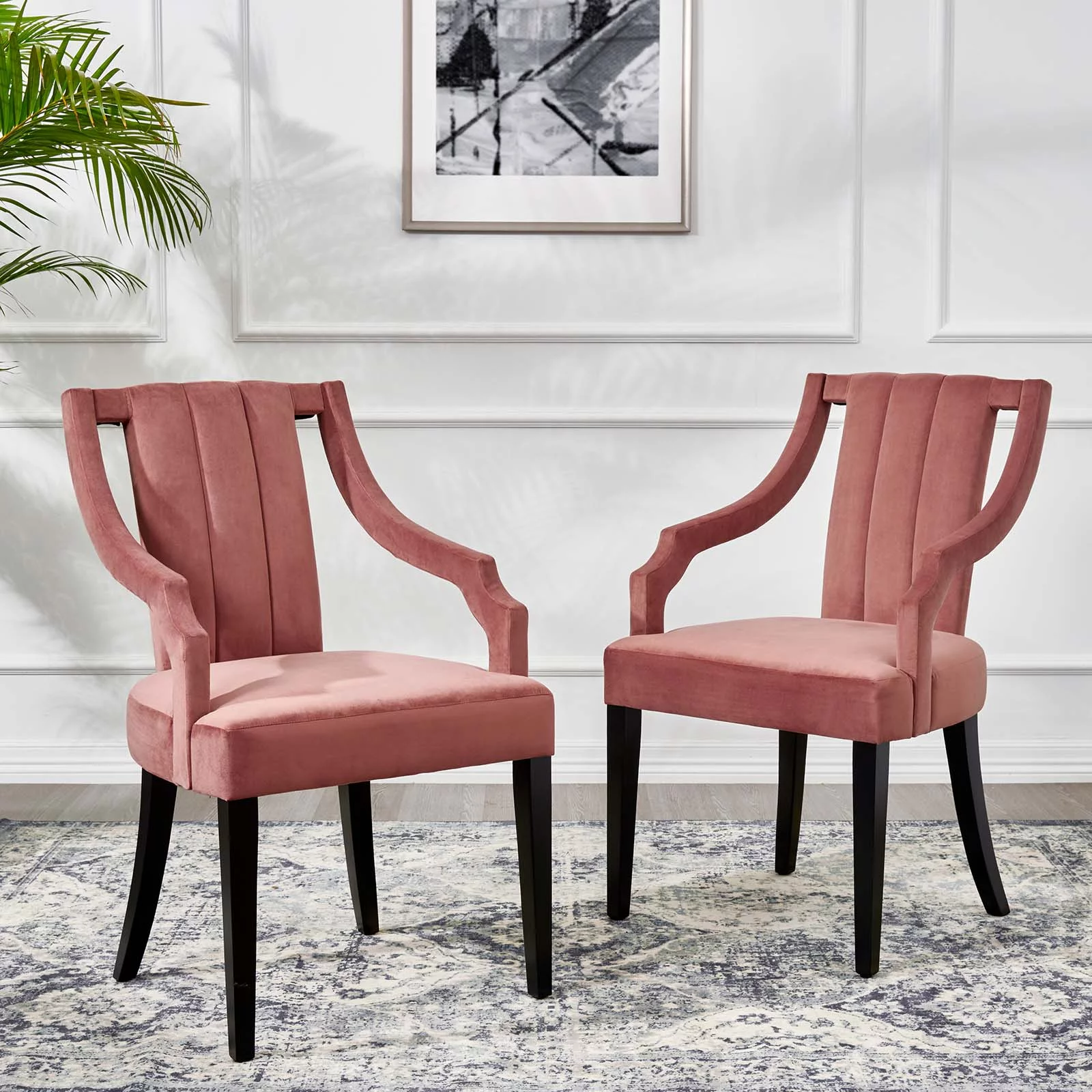 Modway Virtue Performance Velvet Dining Chairs - Set of 2 in Dusty Rose