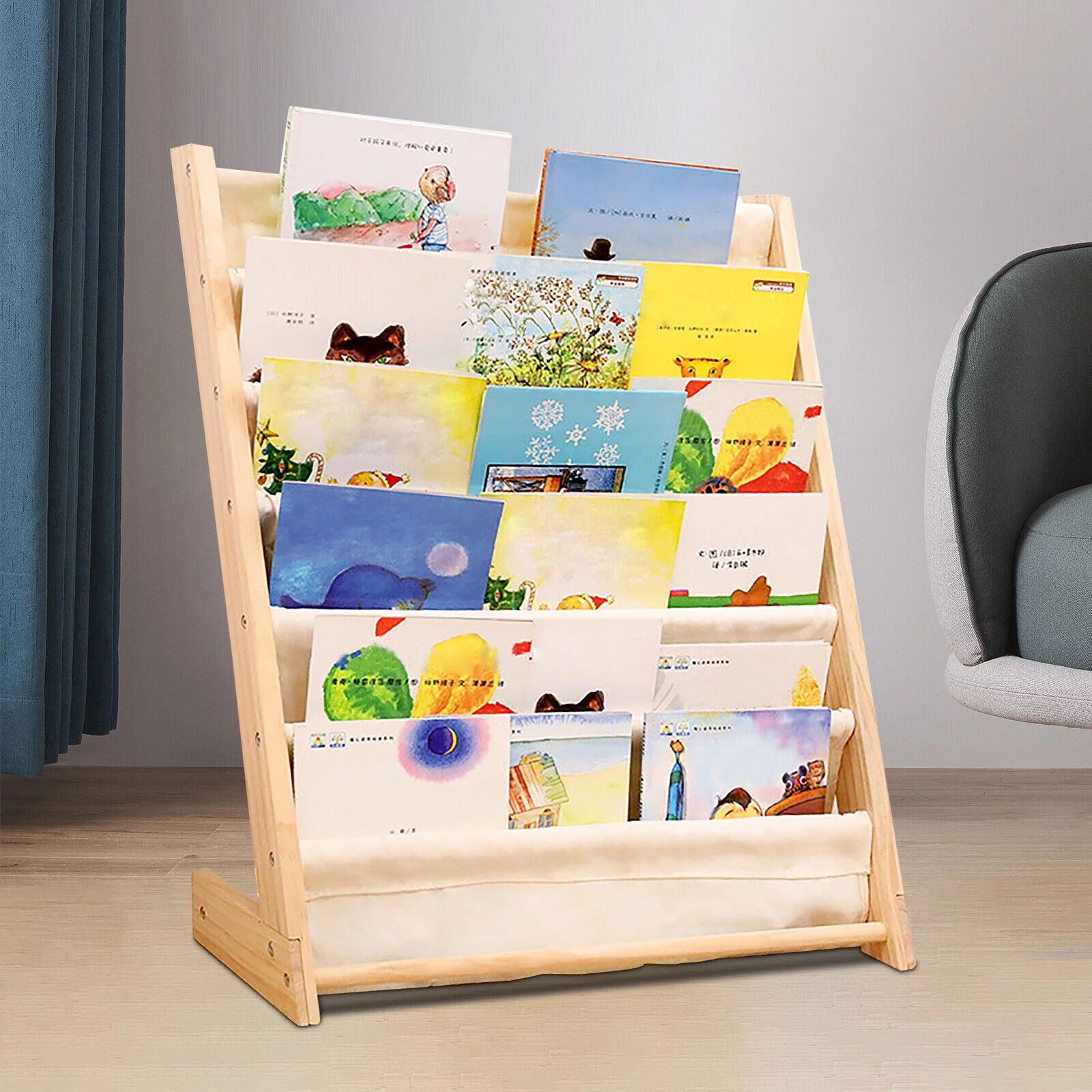 YIYIBYUS Wooden Bookshelf Organizer for Children 6 -Tier Kids Bookshelf Book Rack Space Saving