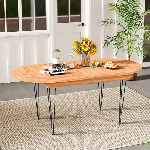 Tangkula 79 Inch Outdoor Dining Table, 8-Person Patio Table with 1.9 Inch Umbrella Hole, Metal Legs & Adjustable Foot Pads, Indoor Rectangular Bistro Table for Garden, Poolside & Park