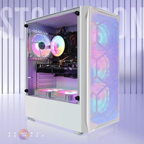 STGAubron Gaming PC Desktop Computer, Intel Core I7 up to 3.9 GHz, Radeon RX 580 8G, 16G RAM, 512G SSD, WiFi, Bluetooth 5.0, RGB Fan x6, RGB BT Sound Bar, Windows 10 Home