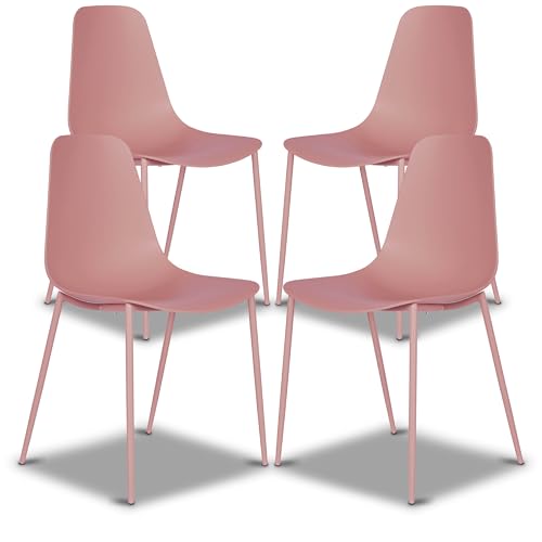 POLY & BARK Isla Modern Kitchen Chairs Set of 4 - Plastic Dining Chair with Metal Legs - Quick Assembly Simple Cafe Chairs Plastic for Indoor or Outdoor - Pistachio Green