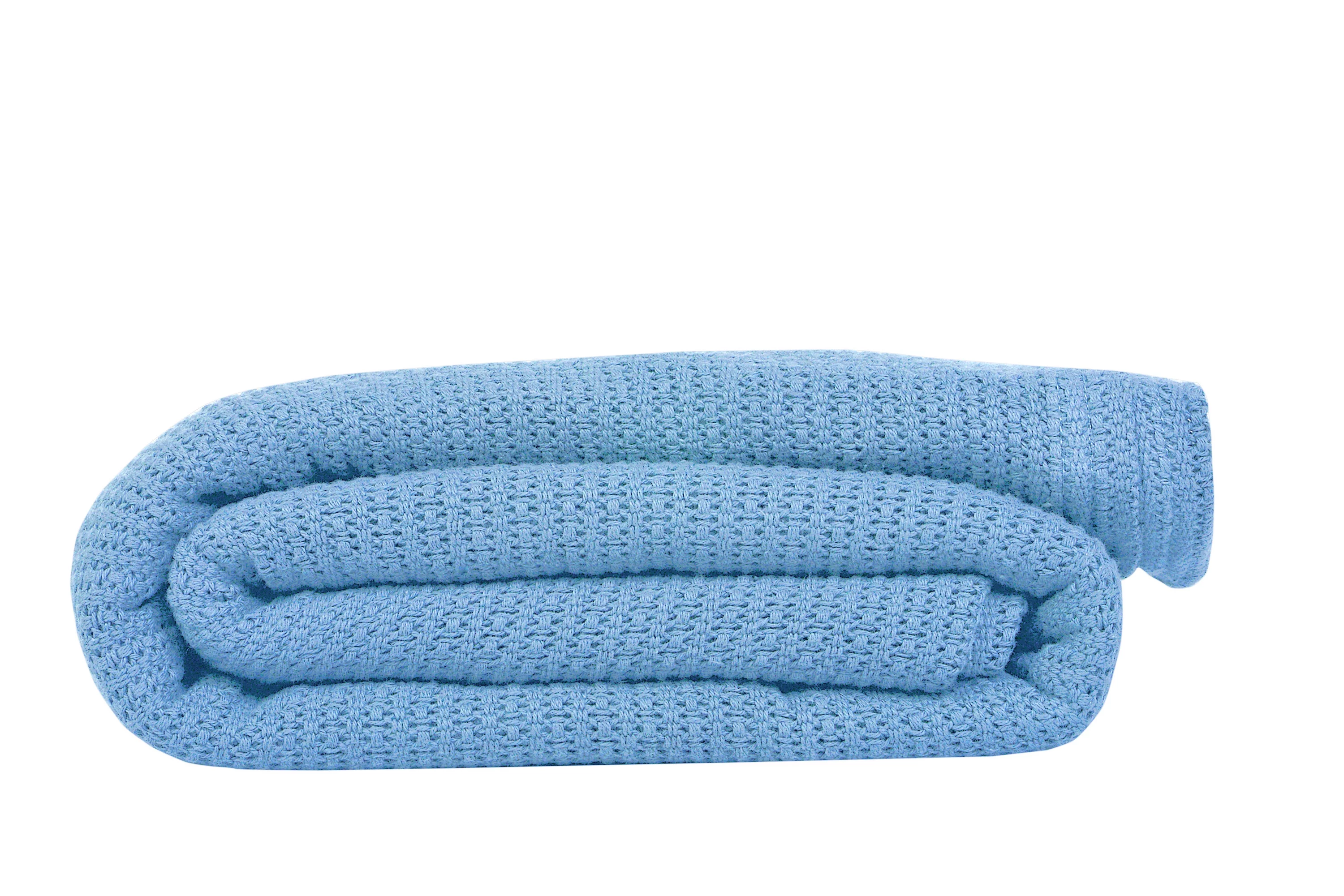 Linteum Textile Supply Leno Weave Blanket (Blue, Queen Lightweight, Extra-Fluffy, and Durable Soft Blanket, Made from 100% Cotton Material for Bed & Couch, 90x90 Inches