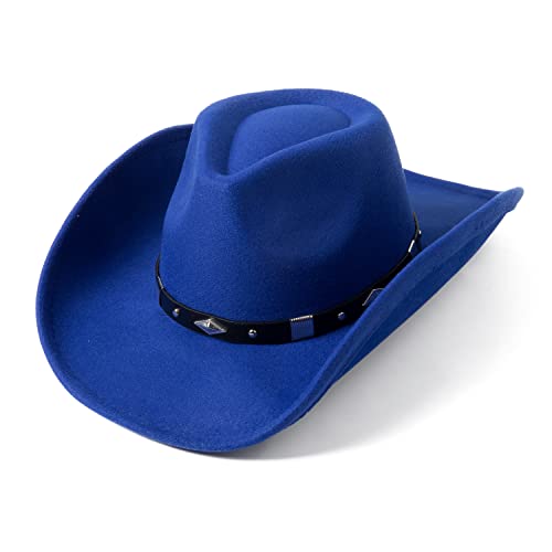 Lanzom Women Men Classic Felt Wide Brim Western Cowboy Cowgirl Hat with Belt Buckle