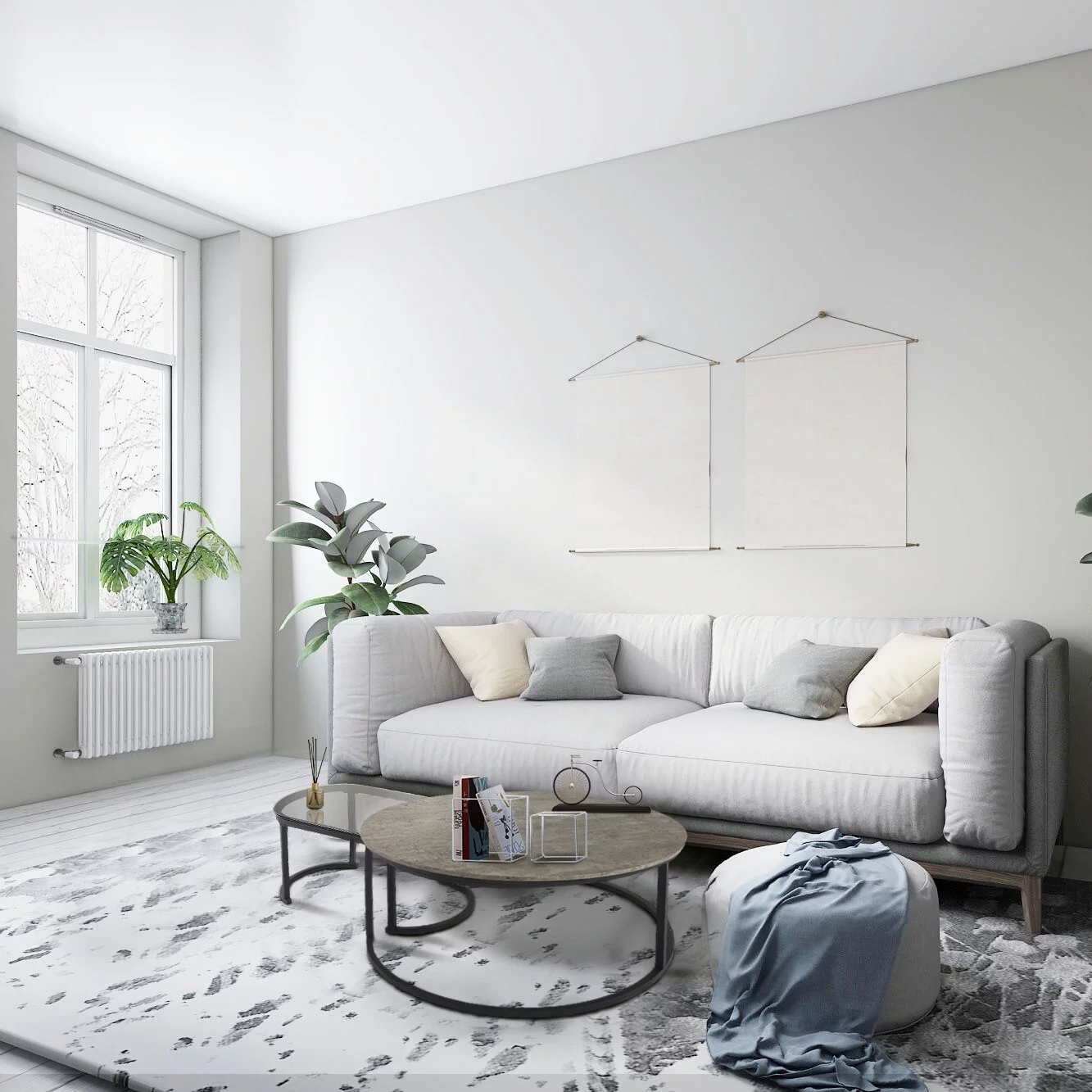 2 Pieces Modern Glass / MDF Nesting Table Set for Living Room, Gray and Black