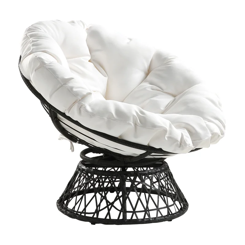 OSP Home Furnishings Papasan Chair with White cushion and Black Frame