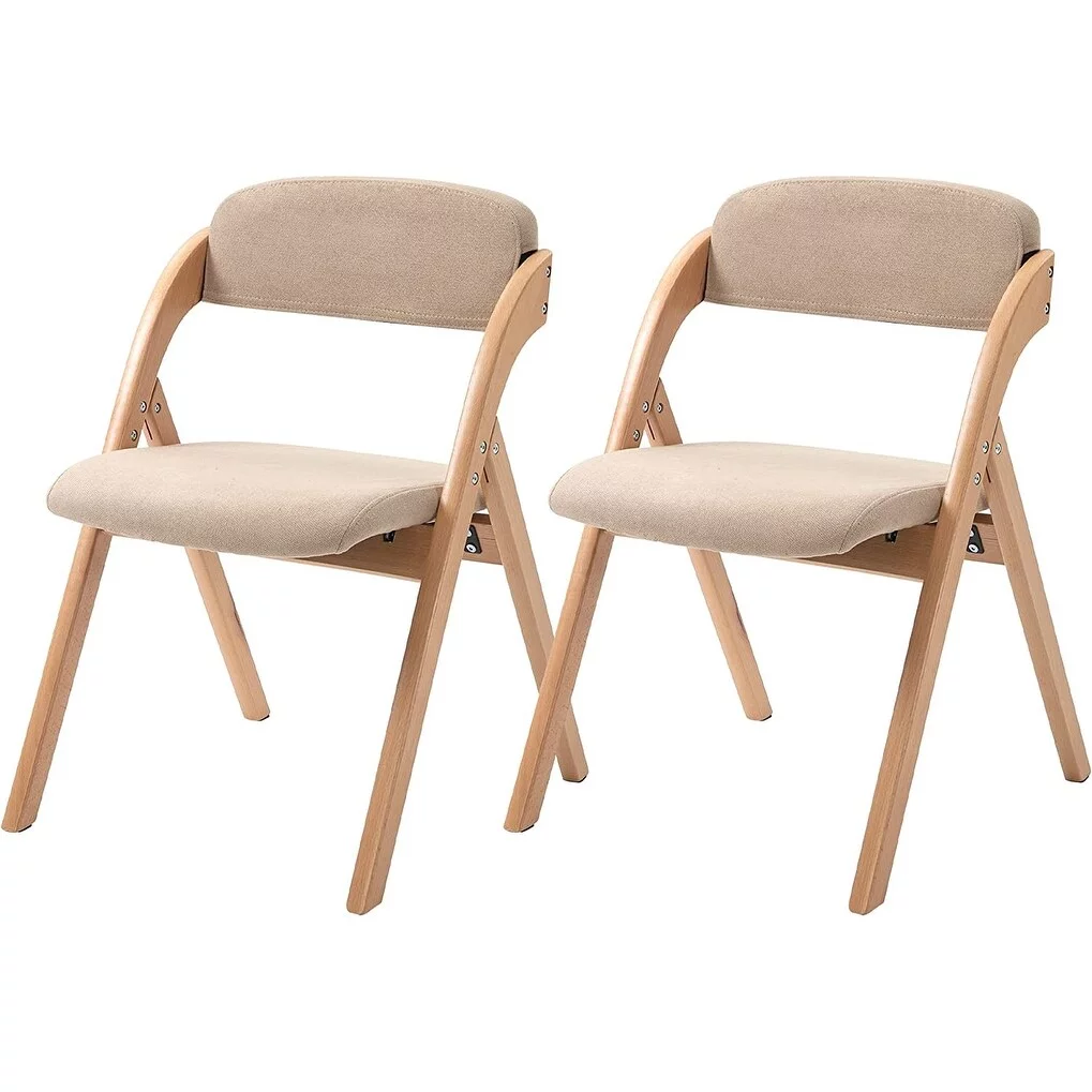 Wooden Stackable Dining Folding Chairs with Padded Seats(Set of 2) Beige