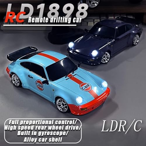 LD1899 1/18 RC Drift Car GTR R34 2.4GHz RWD with Gyroscope on-Road Alloy Body Shell Racing Cars Radio Control (Blue)