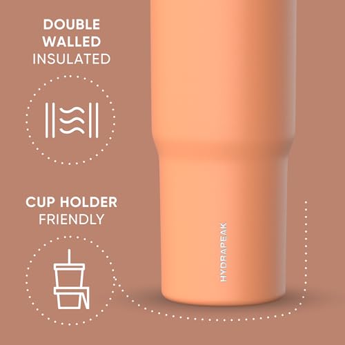 Hydrapeak Nomad 24 oz Tumbler with Handle and Straw Lid, Leakproof, Double Insulated, 24oz Cup Stainless Steel (Blush)