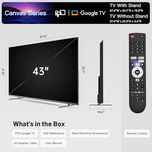 FPD 43 Inch Smart TV Flat Screen Frame LED Television Full HD 1080p Google Cast Built in, Streaming Live Ultra Thin HDR10 Android TV, Bluetooth, Vesa, Hdmi, WiFi (Palette-Series 2025)
