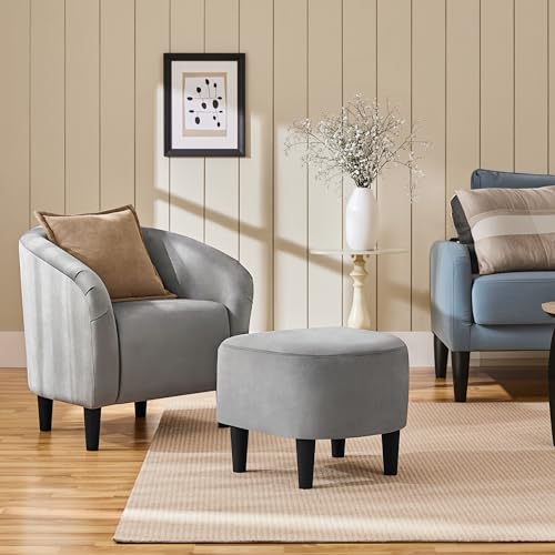 Yaheetech Modren Club Chair with Ottoman, Fabric Accent Armchair with Footstool, Upholstered Barrel Chair and Footrest for Living Room Bedroom Guestroom, Letter Print