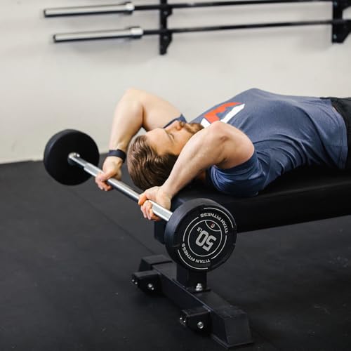 Titan Fitness Rubber Curl Fixed Barbells, Pre-Loaded Weight Bar for Strength Training & Weightlifting