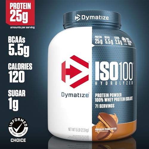Dymatize ISO100 Whey Protein Powder Isolate, Cookies & Cream, 25g of Protein, 20 Servings, 5.5g BCAAs, Less Than 120 Cal., Gluten Free, 1g Fat, 1g Sugar, 2g Carb