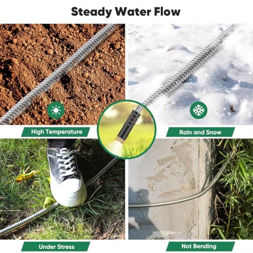 Garden Hose 50ft, Heavy Duty Stainless Steel Water Hose with 10 Functional Nozzles, No Kink, Lightweight and Flexible, Easy to Use and Store, Strong and Sturdy, Suitable for Yard and Lawn