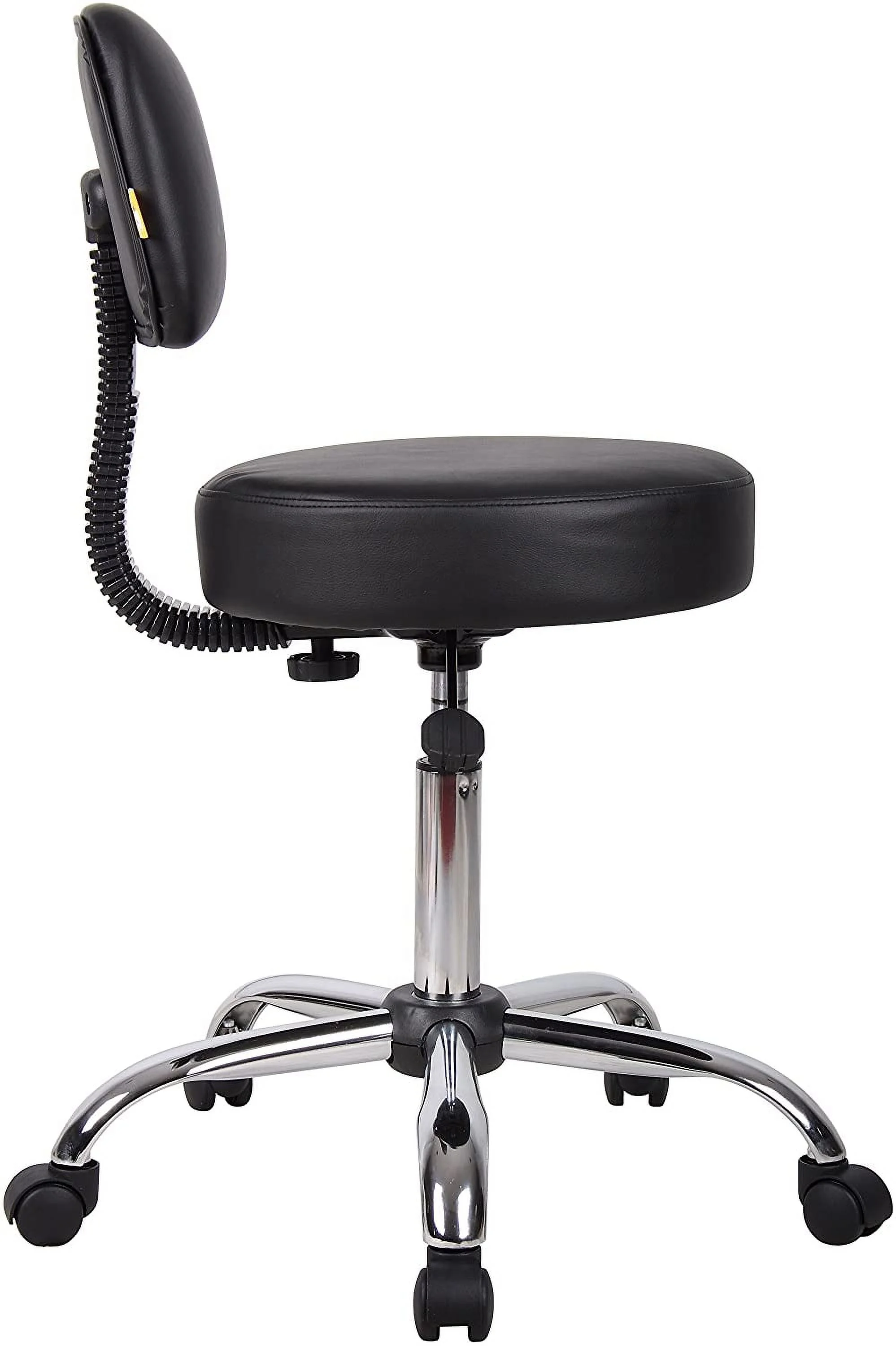 Boss Office Products Be Well Medical Spa Stool with Back in Vinyl, Black Black With Back Cushion Stool