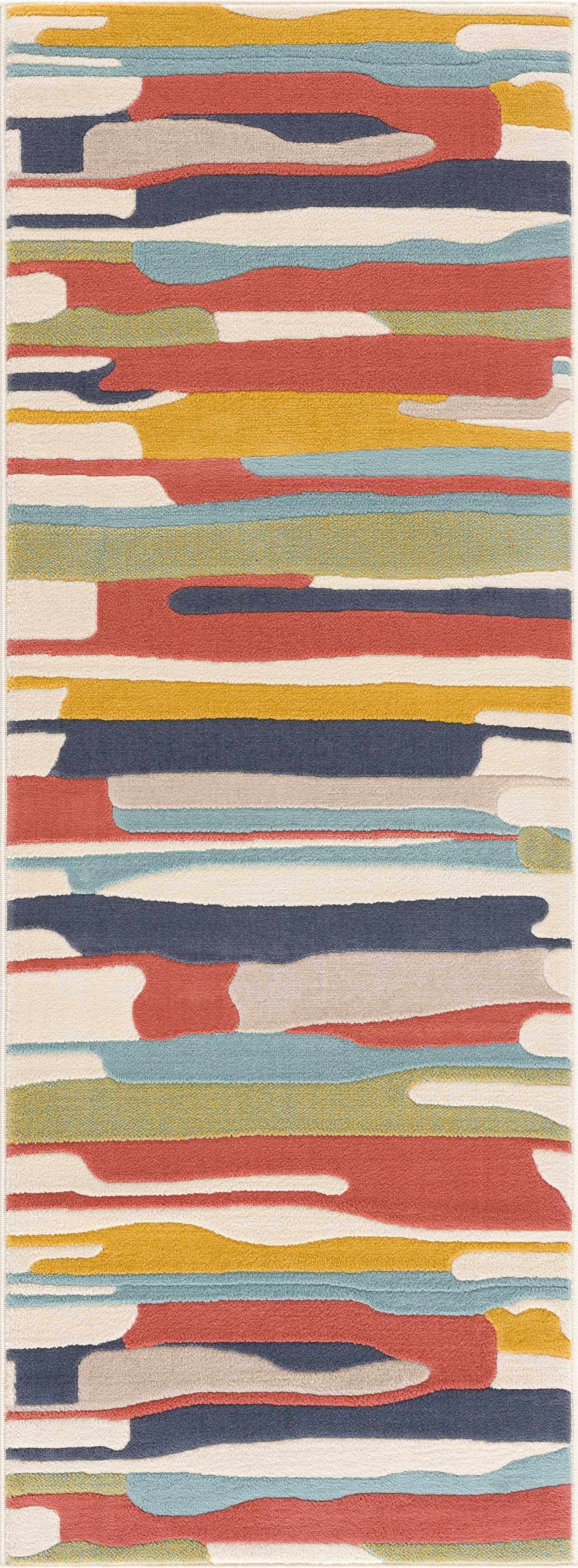 Southfields Modern Farmhouse Contemporary Living Room Bedroom Kids Room Multicolor Area Rug - Colorful Rainbow Striped Modern Rug Carpet - Red, Yellow, Blue, Green - 7'10