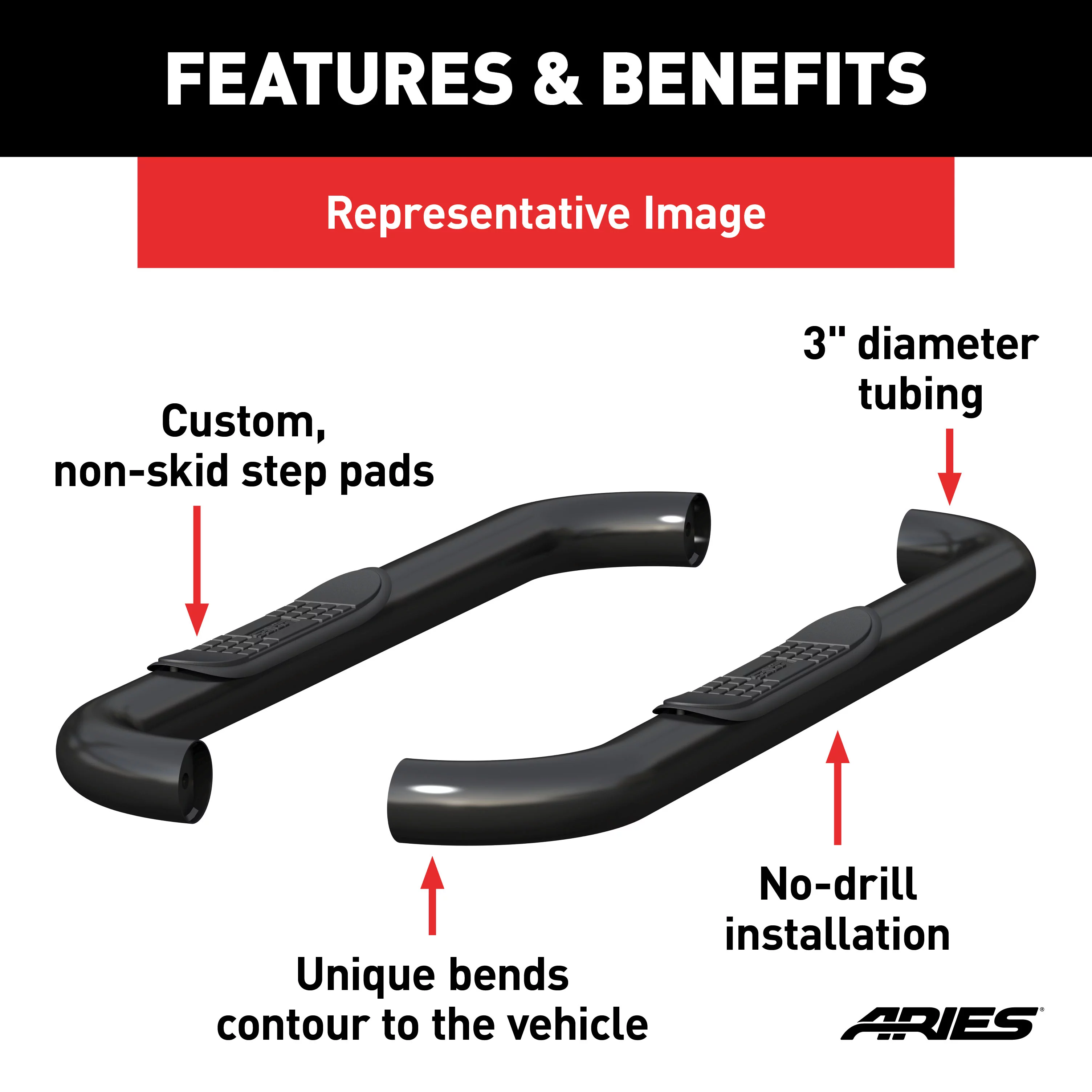 ARIES 215039 3-Inch Round Black Stainless Steel Nerf Bars, No-Drill, Select Dodge, Ram 1500, 2500, 3500 Fits select: 2019-2022 RAM 1500 CLASSIC, 2023 RAM 2500 TRADESMAN
