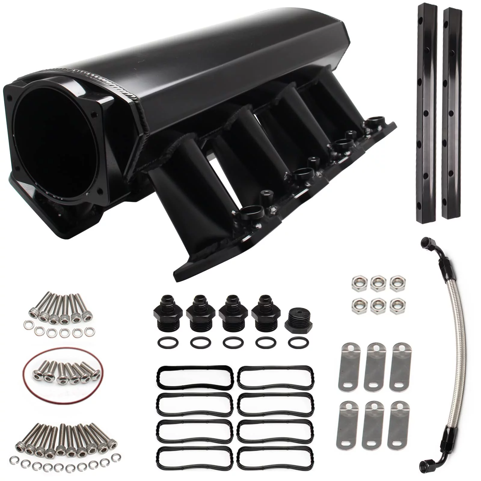 102mm Intake Manifold with Fuel Rails for Chevrolet Chevy GMC Pontiac LS LS1 LS2 LS6 (Black)