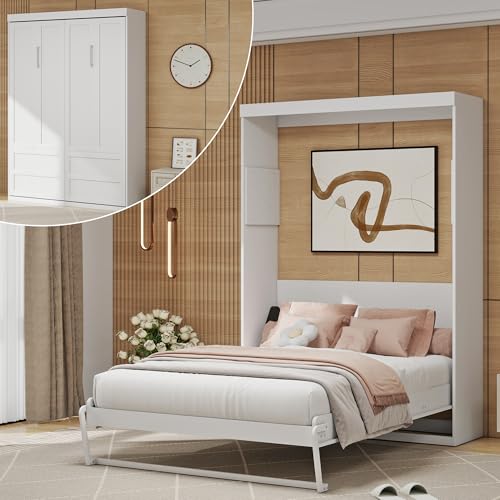 Murphy Bed Full -Space Saving Wall Murphy Bed Full Convertible Hidden Bed for Small Apartments, Guest Rooms, Home Offices and Dens.(Mattress not Included) (White)