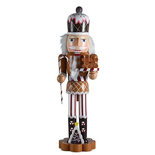 Ornativity Christmas Candyland Gingerbread Nutcracker – Wooden Nutcracker Candy Man with Candy Cane and Gingerbread Cookies in Hand Xmas Themed Holiday Nut Cracker Doll Figure Decorations