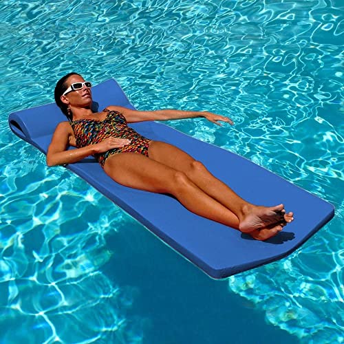 TRC Recreation Sunsation Vinyl Coated Foam Swimming Pool Float Mat Adult Lounger with Built-in Roll Pillow