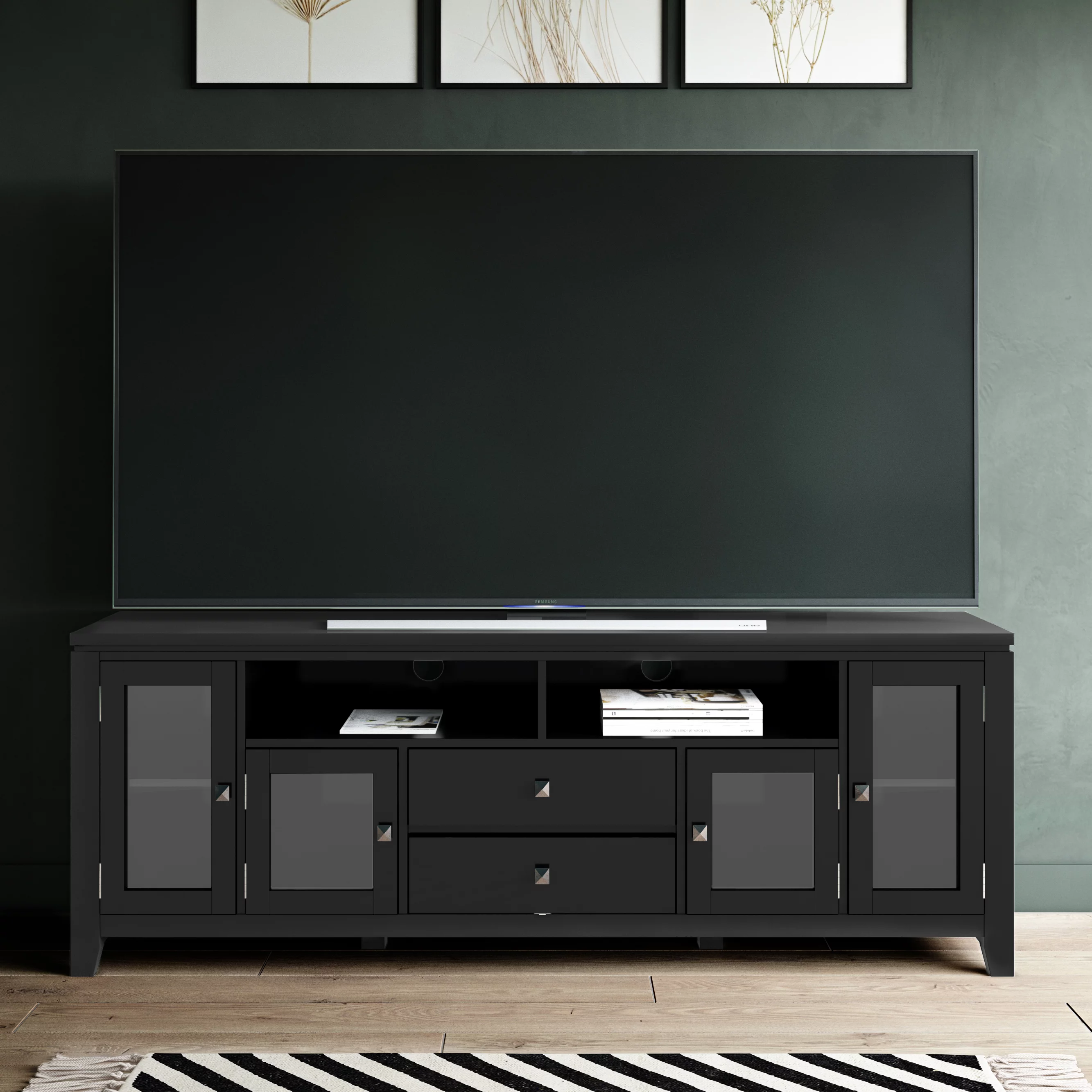 Simpli Home Cosmopolitan Wood TV Media Stand in Black