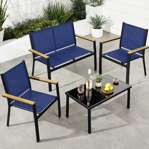 Best Choice Products 4-Piece Outdoor Textilene Patio Conversation Set, Backyard Furniture w/Loveseat, Coffee Table, Steel Frame - Taupe/Charcoal