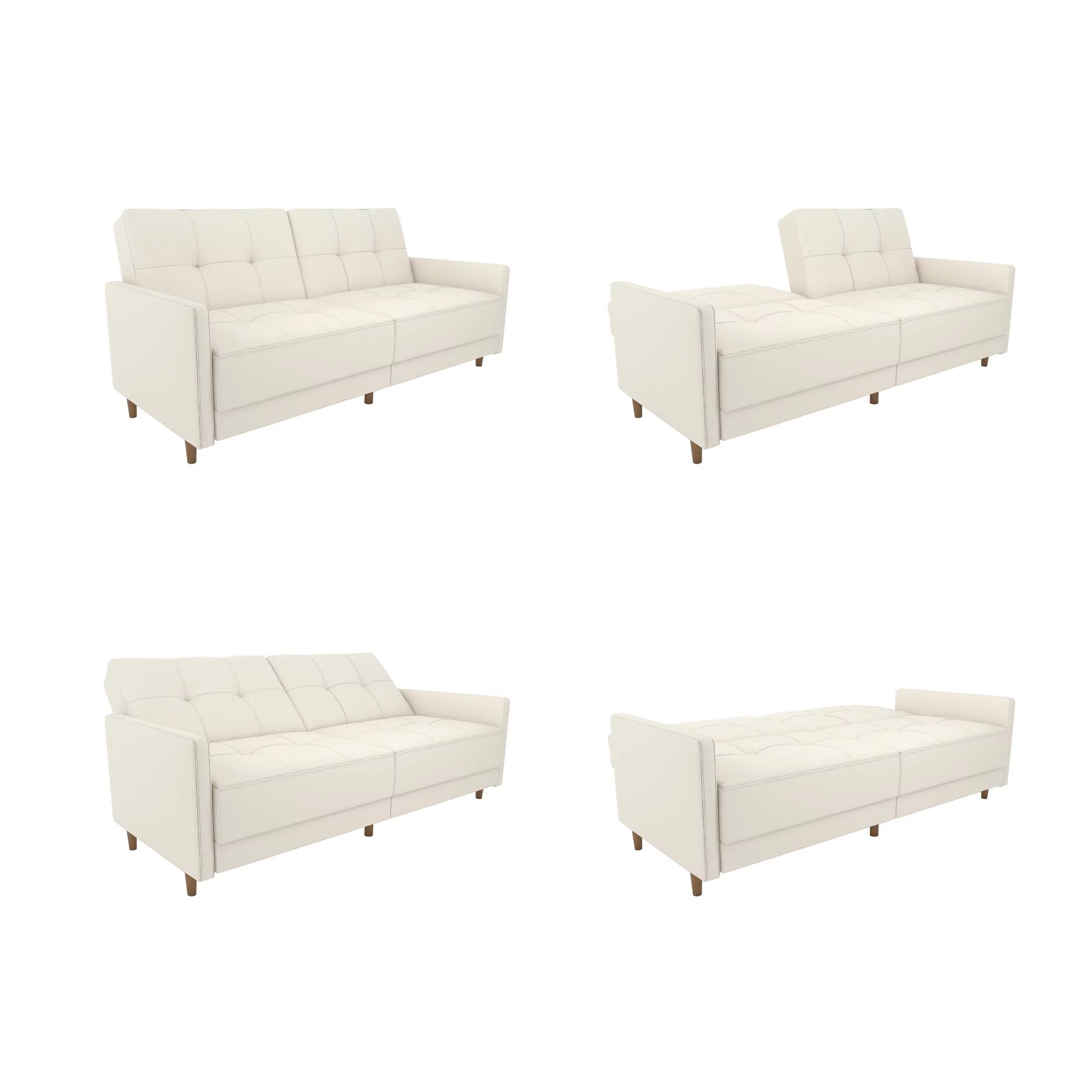 Desert Fields Adera Coil Futon, White Faux Leather