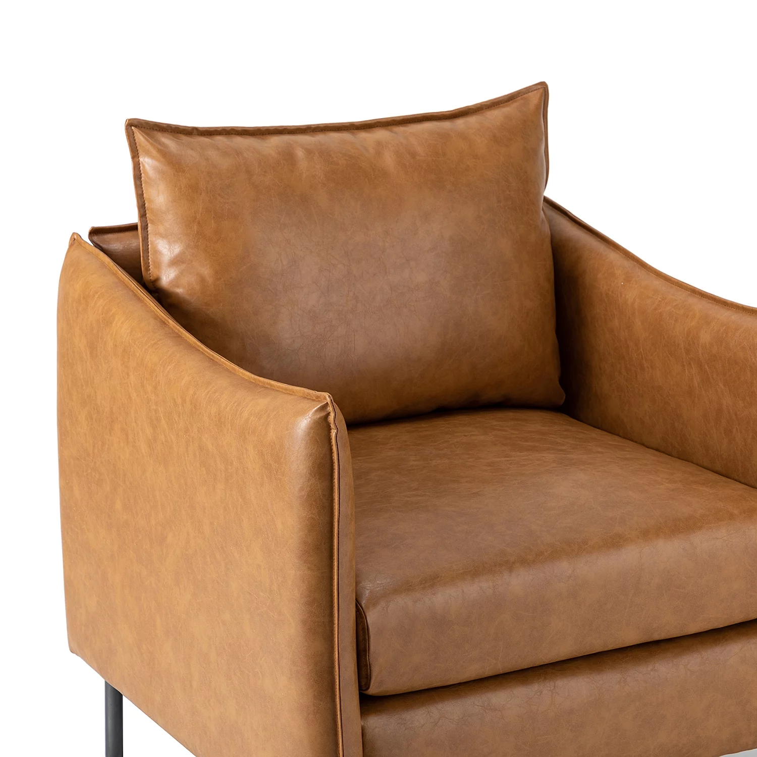 Vegan Leather Upholstered Accent Chair Lounge Armchair Sofa Moveable Cushion Metal Legs Reception Bedroom Camel