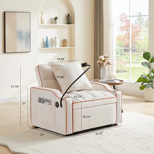 Convertible Sleeper Sofa Bed, 3 in 1 Velvet Pull Out Loveseat Couch Modern Comfy Futon Sofa with Adjustable Backrest & Phone Holder & USB Charging Space Saving for Living Room, Small Apartment, Grey