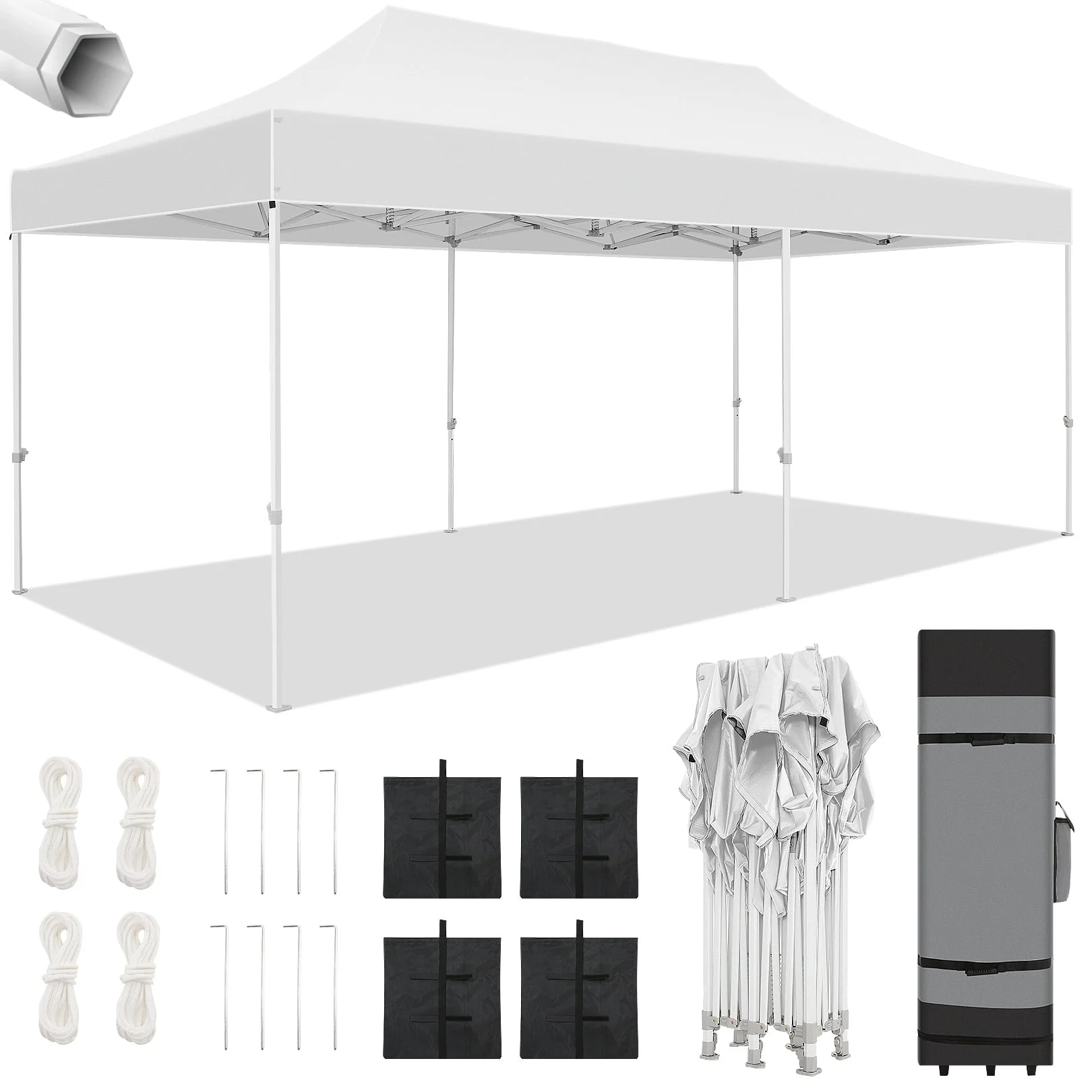 10'x20' EZ Pop Up Canopy Outdoor Party Tent Portable Commercial Tent for Wedding, Carport without Sidewalls Instant Folding Gazebo with 3 Heights Adjustable, Waterproof, White