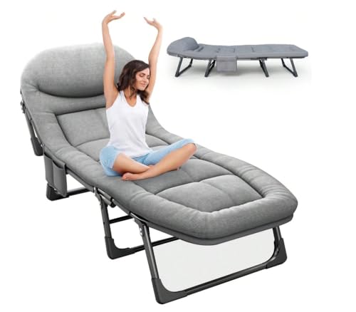 Camping Cot Recliner Portable Folding Bed with Pillow Adjustable Backrest Heavy Duty Frame for Sleeping Travel Office Indoor Outdoor Use (Small(66in))