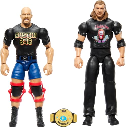Mattel WWE Championship Showdown 2-Pack Action Figures & Accessory, Series #15 Stone Cold Steve Austin vs Triple H Collectible Set, 6-inch