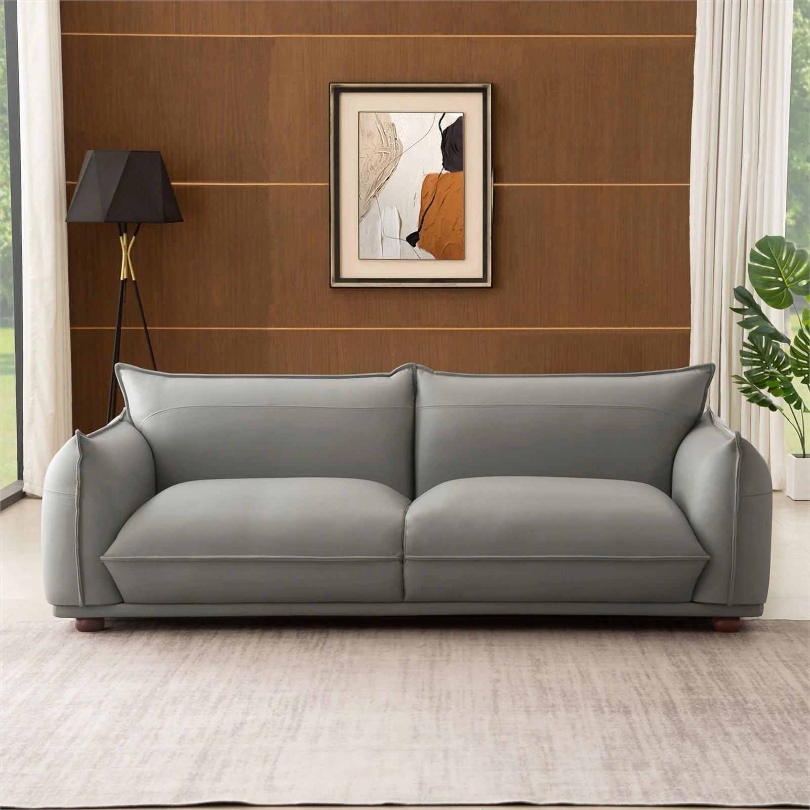 Maner Mid-Century Modern Luxury Living Room Couch in Gray Leather