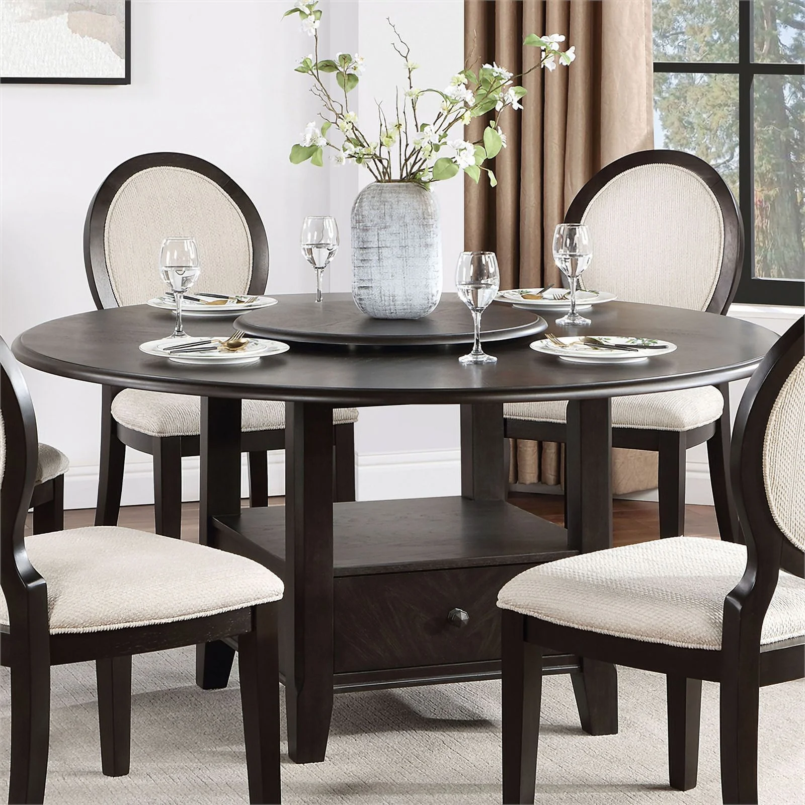 Furniture of America Sonn Wood Bottom Shelf Round Dining Table in Espresso