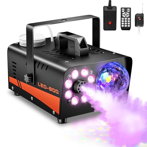Fog Machine, Halloween Smoke Machine with Disco Ball Lights, 600W and 3000CFM with 13-Color LED Effects, Wired And Wireless Remote Controls, Ideal for Indoor, Outdoor, Wedding, Parties, and DJ Stage