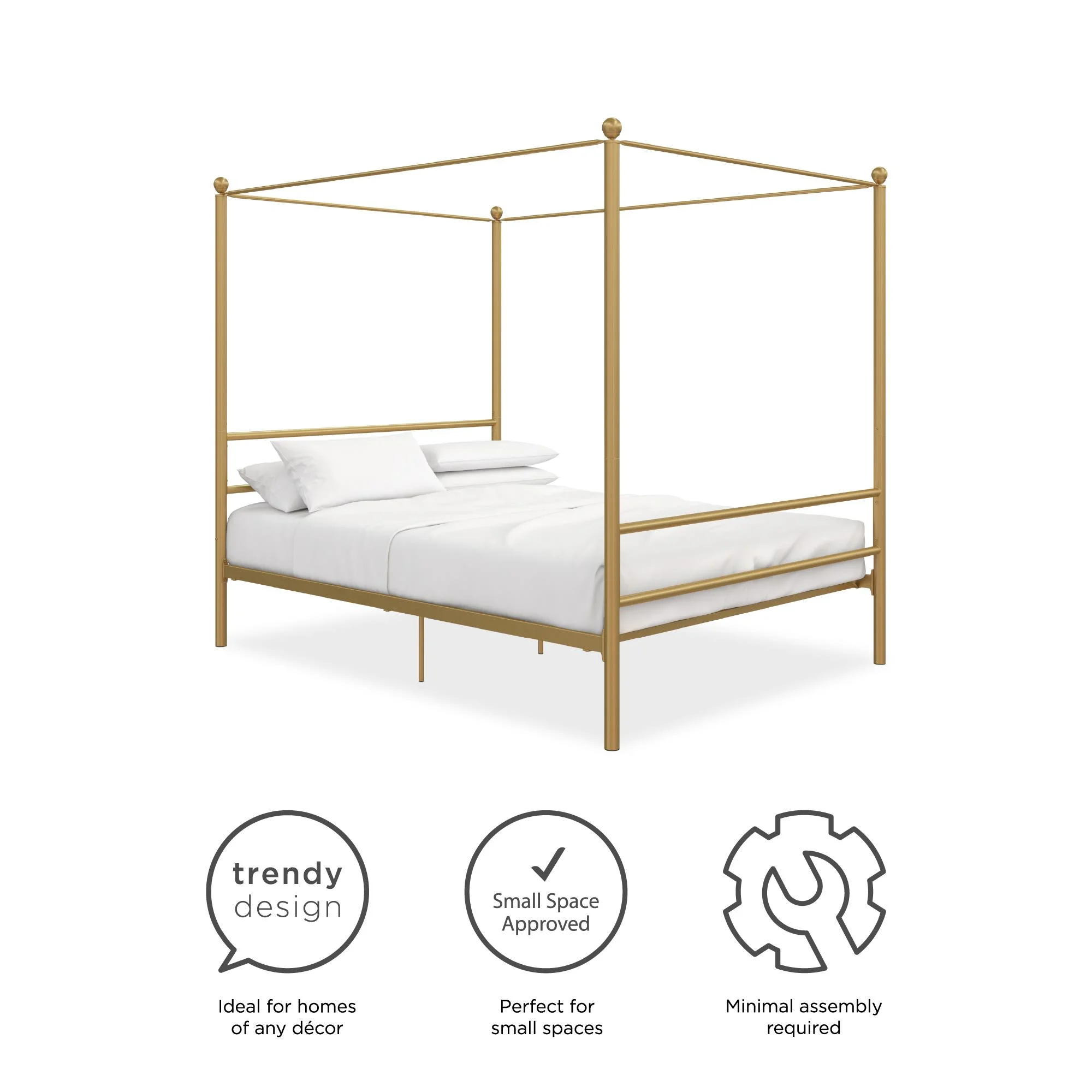 Mainstays Metal Canopy Bed, Queen, Gold Metal