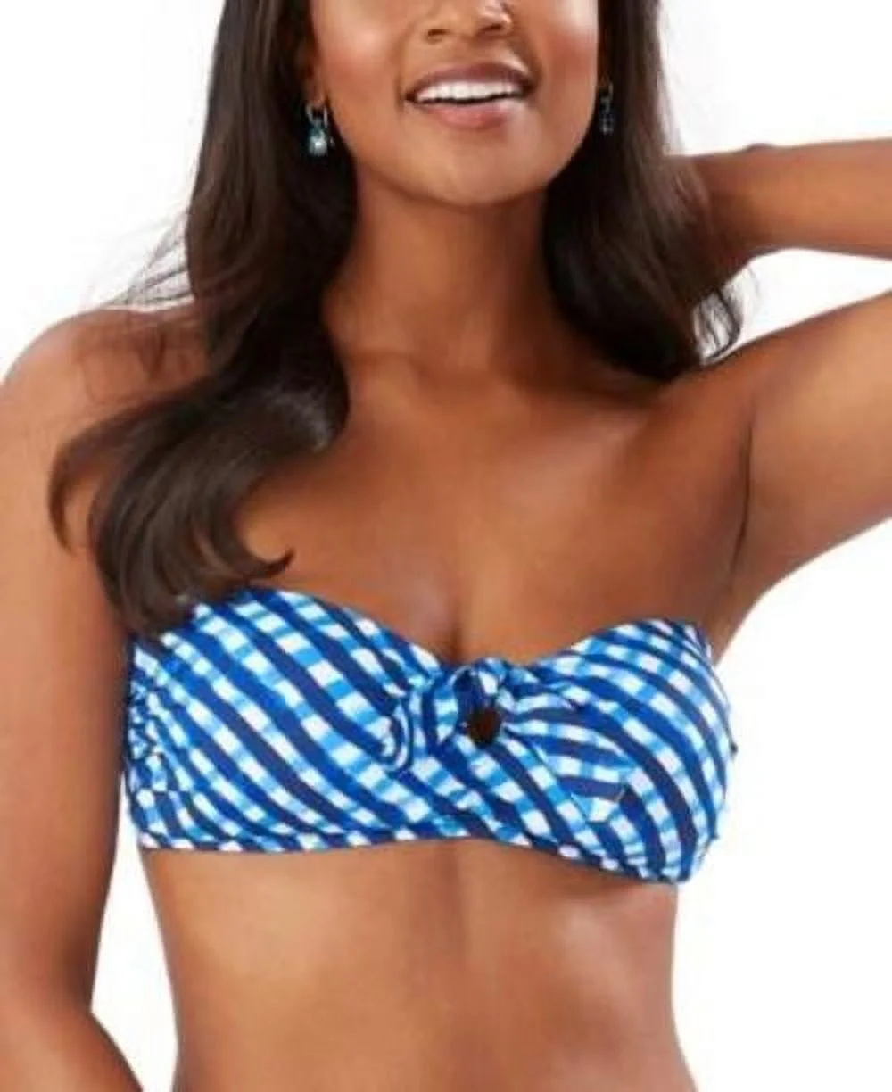 TOMMY BAHAMA Women's Blue Printed Stretch Keyhole Tie Bikini Fixed Cups Convertible Harbour Island Bandeau Swimsuit Top S