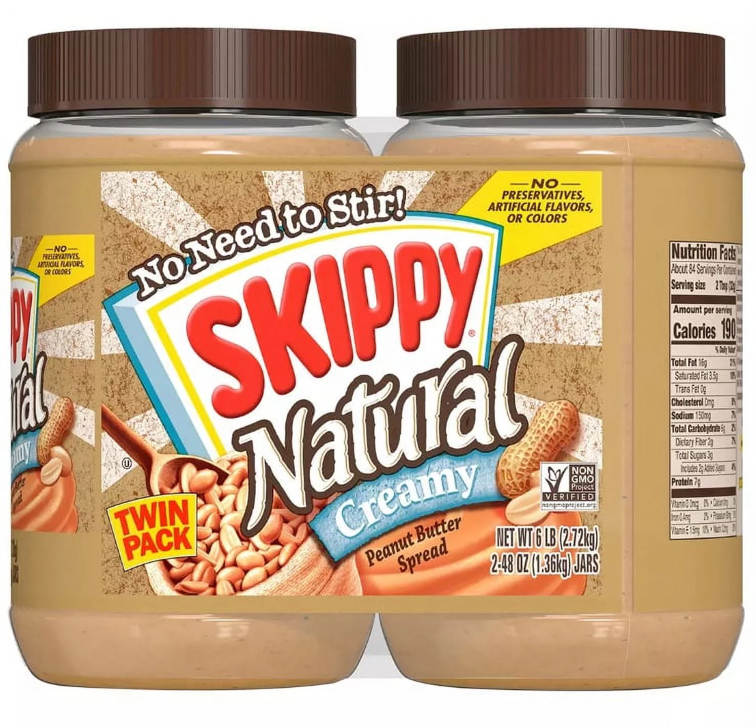 Skippy All Natural Peanut Butter, 2 pk./48 oz.