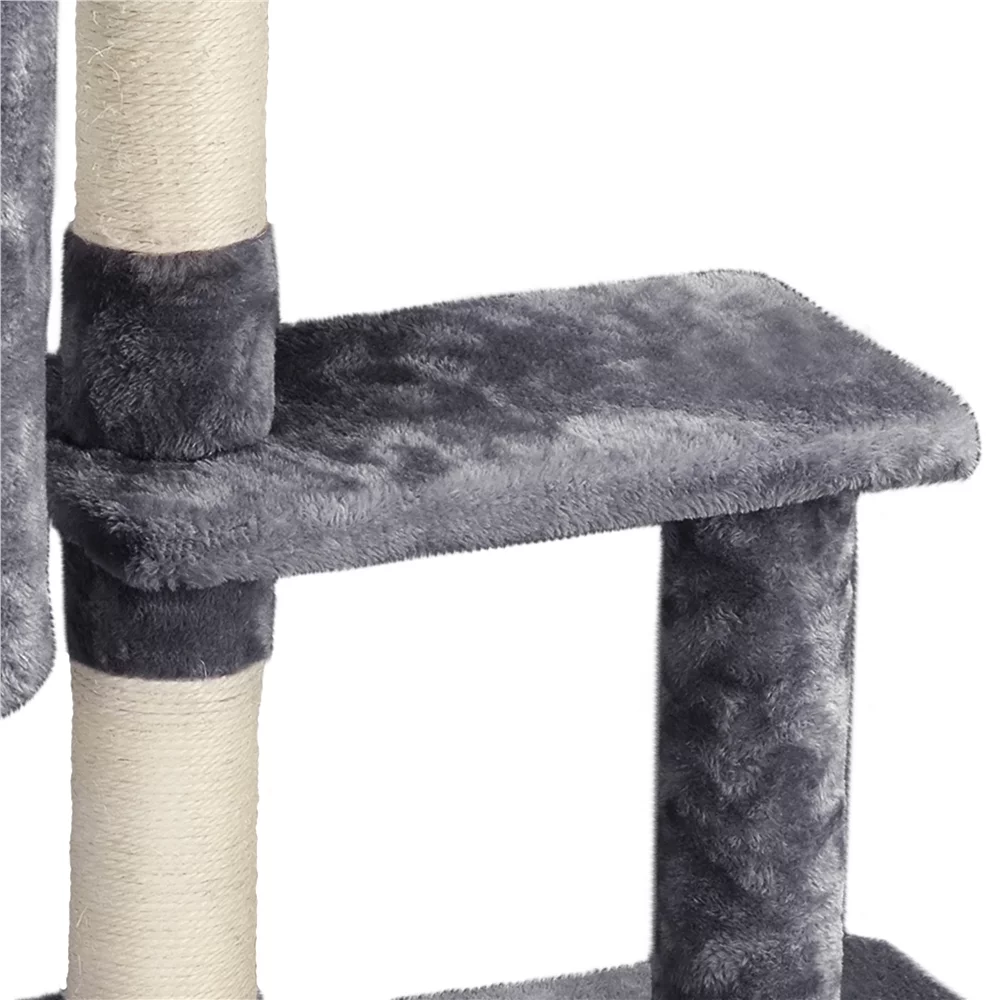 Easyfashion 4-Level Plush Cat Tree Cat Pet Scratching Stand with Condo, Dark Gray