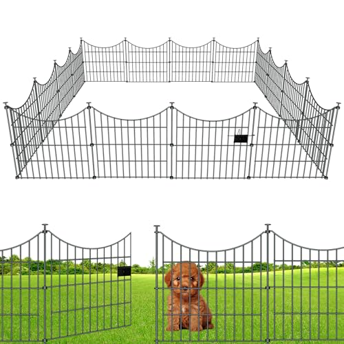 10 Panels Garden Fence Dog Fence Outdoor for Yard, 32in H x 23.6ft L Rustproof Metal Fencing with Ground Stakes | No Dig Animal Proof Containment for Pets/Rabbits | Durable Patio Security Panels