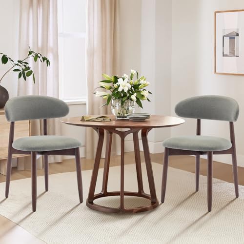 COLAMY Wooden Dining Chairs Set of 4, Modern Fabric Upholstered Dining Room Chair, Farmhouse Kitchen Chairs with Foot Pegs, Green