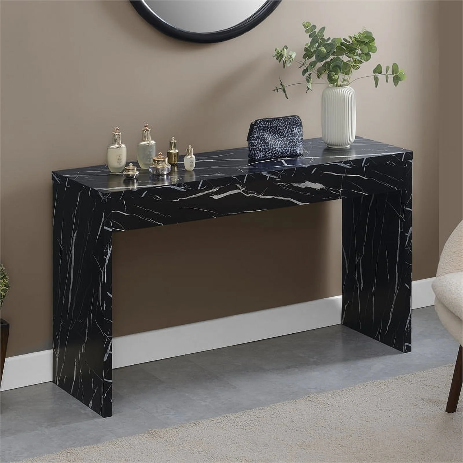 Pemberly Row Contemporary Wood Hall Console Table/Desk in Black