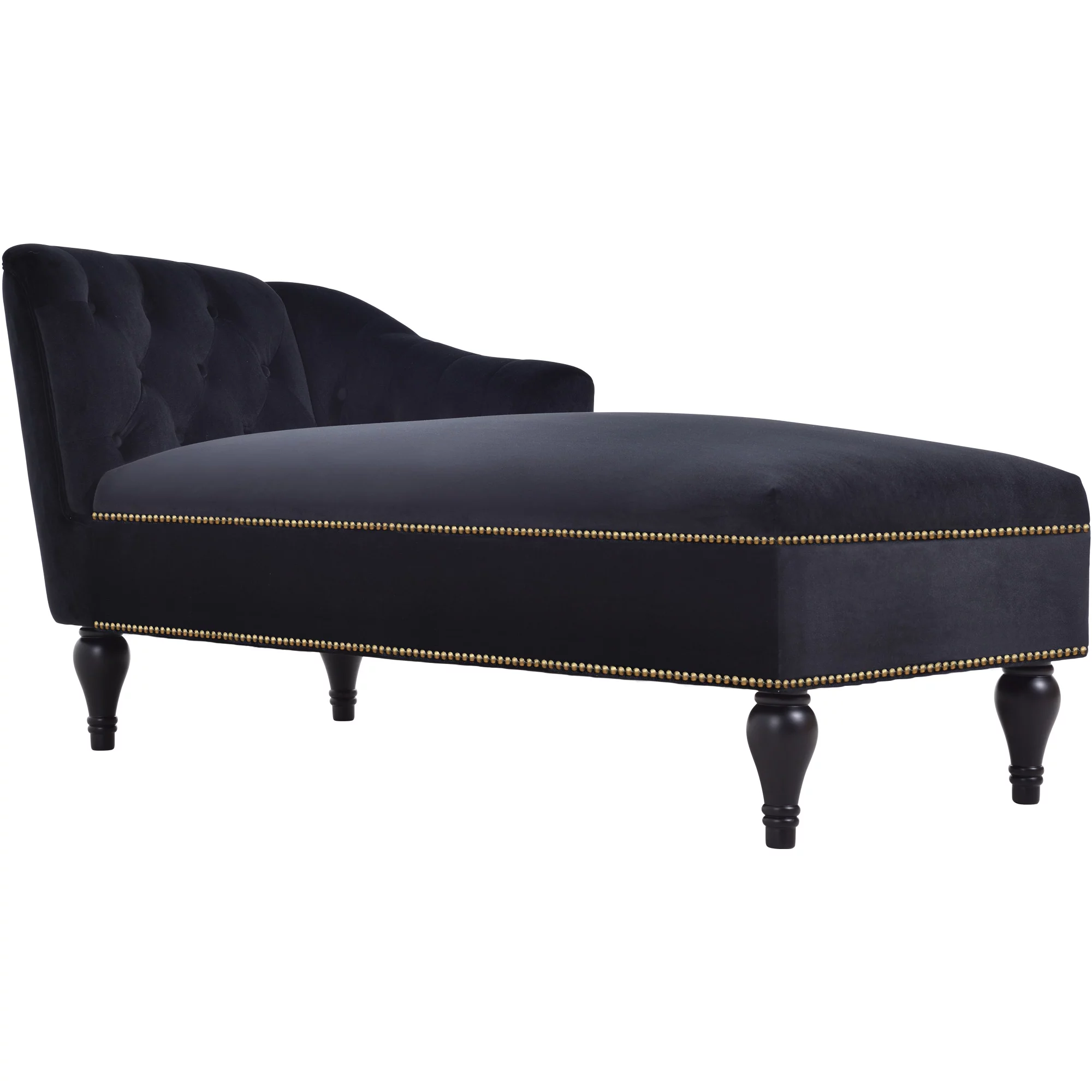 Bellemave Velvet Chaise Lounge, Button Tufted Right Arm Facing Lounge Chair with Nailhead Trim & Solid Wood Legs, Sleeper Lounge Sofa (Black)